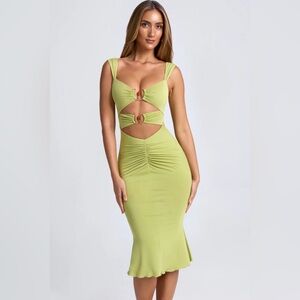 Oh Polly Lime Green Midi Dress with Cut-Outs